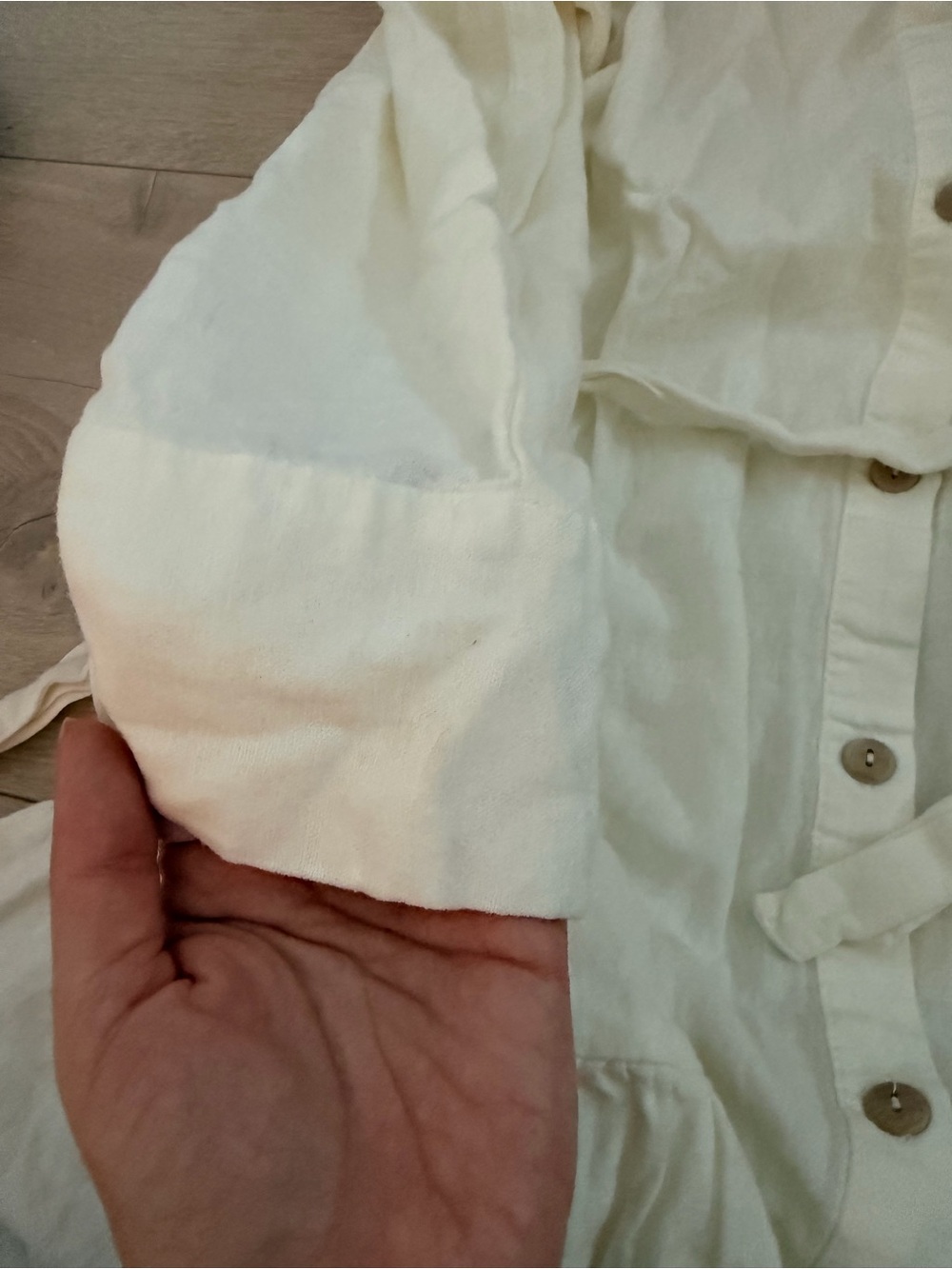Linen Cream Button-Front Ruffle Hem Tunic - Picture 3 of 5